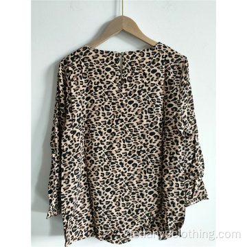 Damen Leopard Langarm Bluse